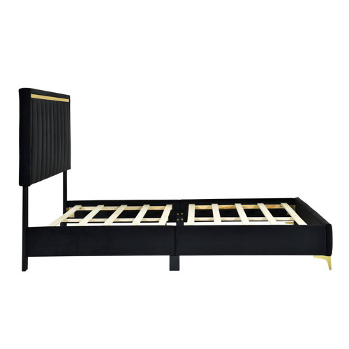 Mercer41 Memarie Velvet Queen Upholstered Platform Bed with Gold Legs